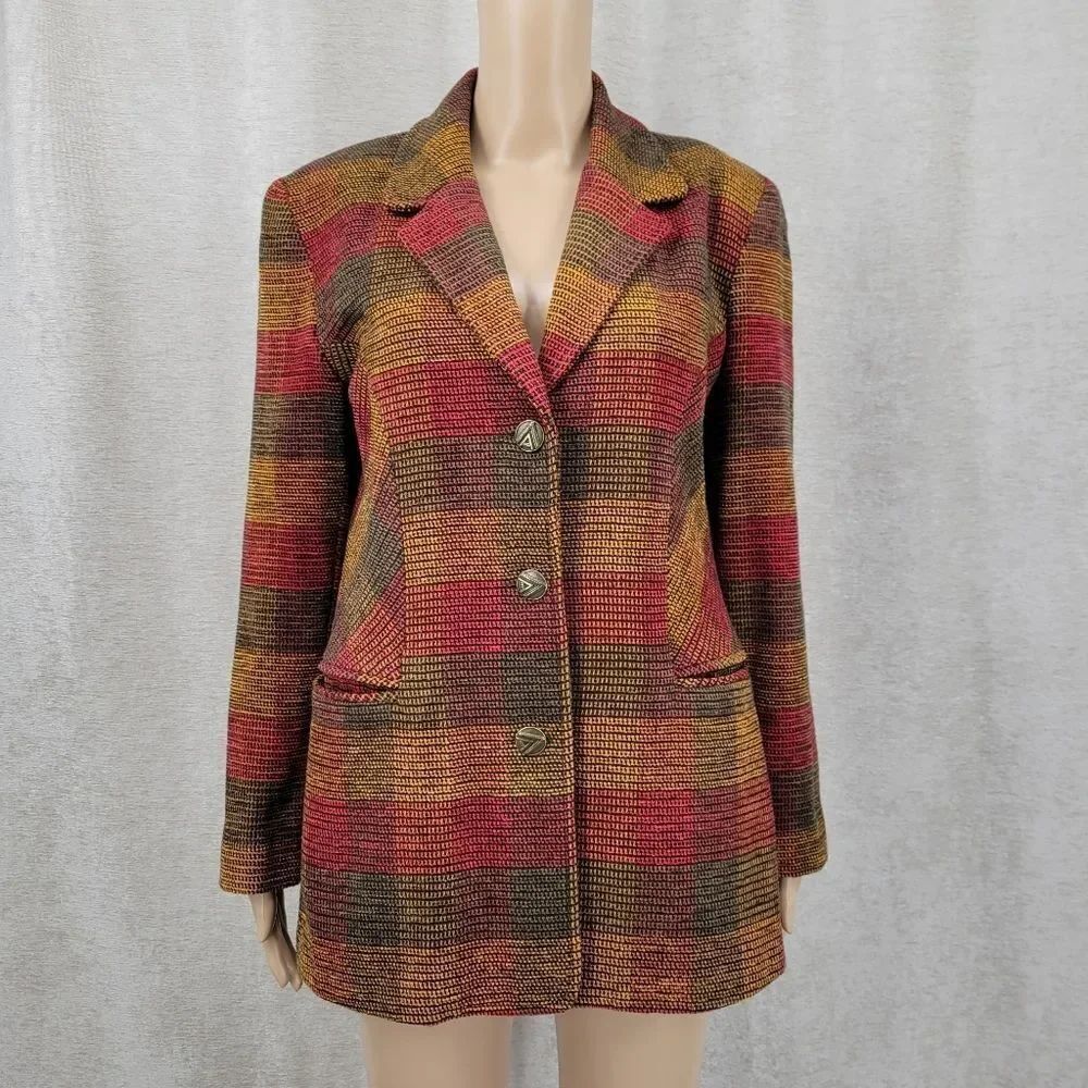 City Girl Vintage Plaid Blazer Jacket Earth Tones Tweed Dark Academia Preppy
